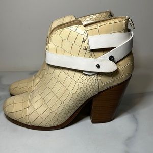 rag & bone White Ivory Croc Leather Harrow Boots